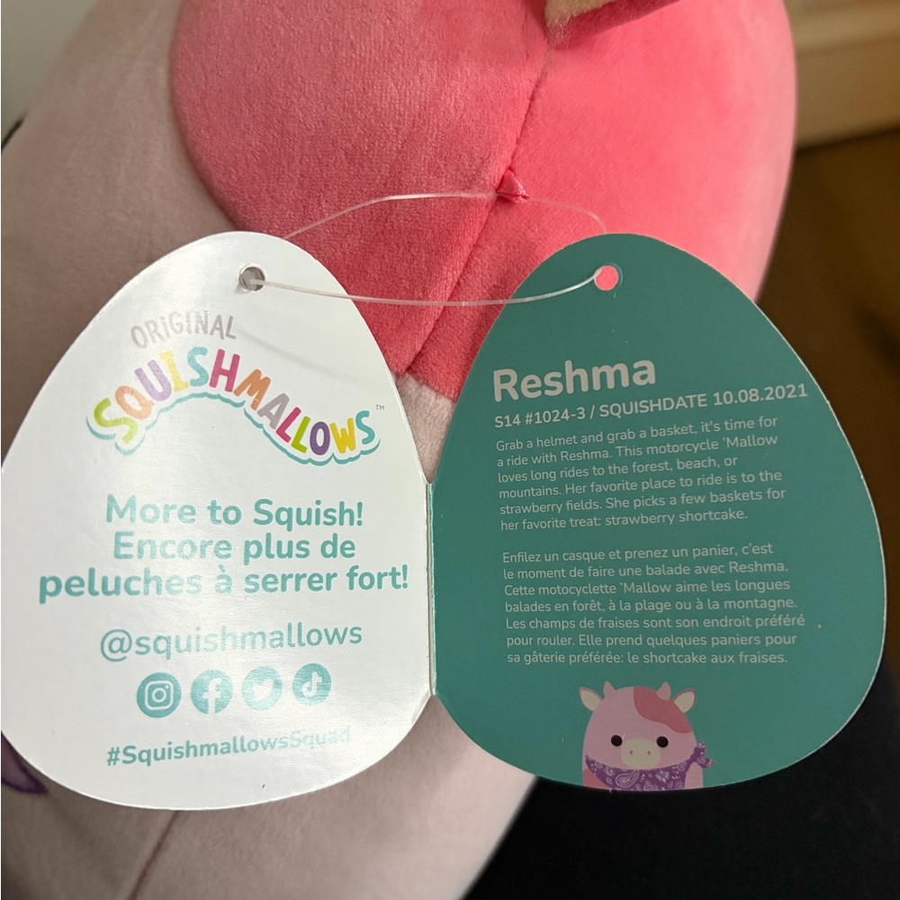 SQUISHMELLOW Pink and White Cow Plush Toy - Picture 7 of 7